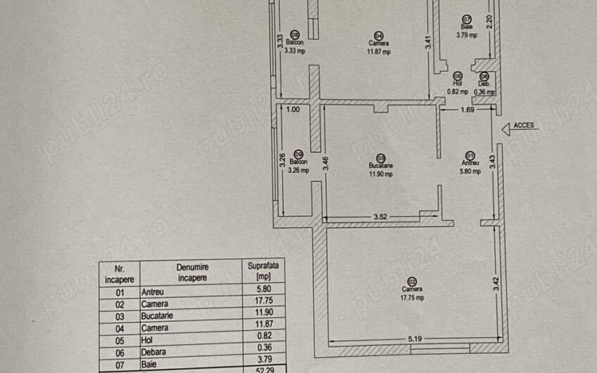 Soarelui – Ap de 2 cam – Su:59mp – Centrala proprie