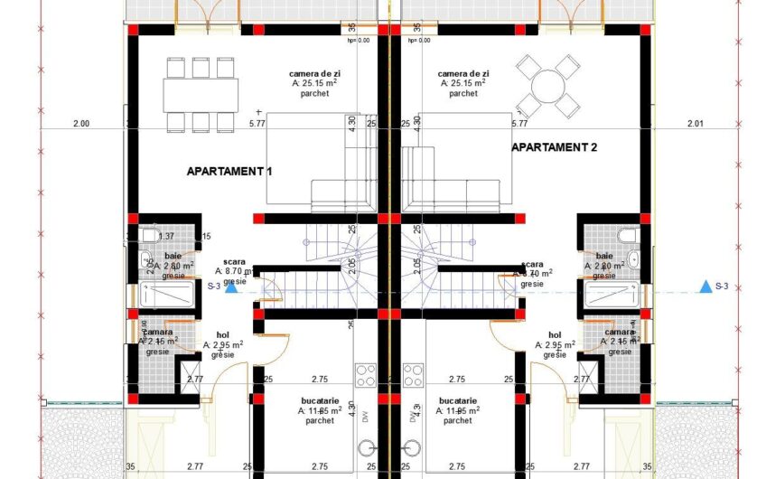 Mehala – Teren intravilan – S:440mp – FS:17m – Proiect duplex